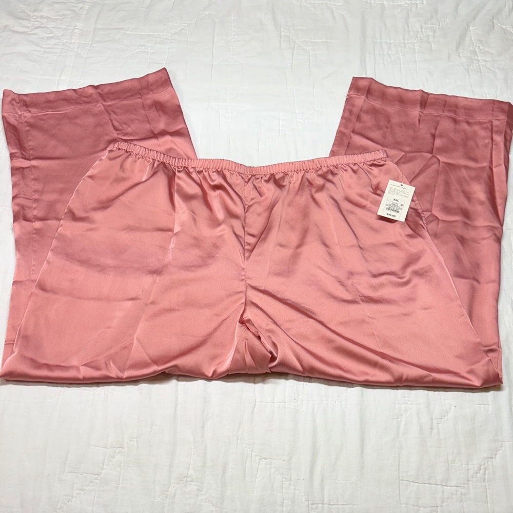A New Day Women's Coral Pink Satin-Feel Wide Leg Pajama Pants with Pockets NWT